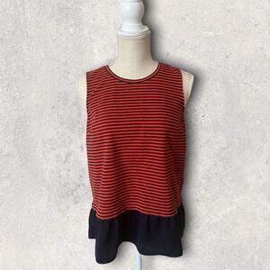 J Crew Factory | Navy Blue Red Striped Ruffle Flounce Hem Tank Top Blouse Size S